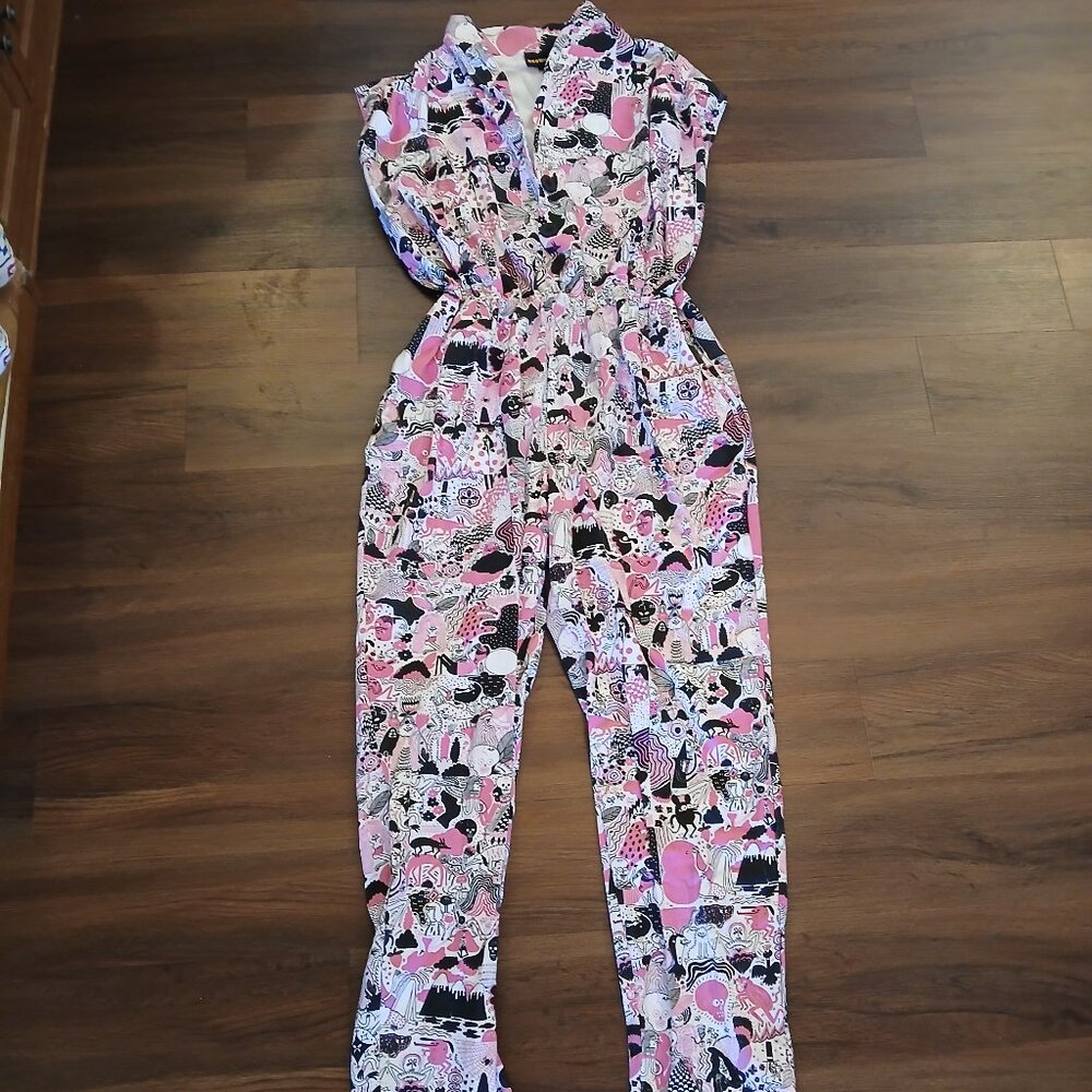 RARE Nooworks Jay Howell Print Skulls Witches Pink Black MAGIC SUIT XXXL GUC